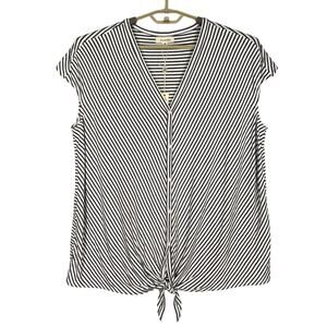 Max Studio Top Womens Plus 1X Navy Stripe Tie Button Nautical Classic‎ Soft